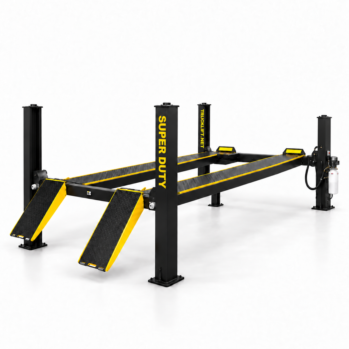 TRUCKLIFT.NET HD18 18,000 lb Four-post truck lift — SUPER DUTY front-right post